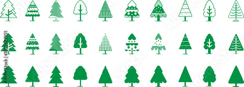 set of green Christmas trees, Set of Abstract Christmas Tree, Modern Design Element Illustrations for Your Xmas Project, Vector