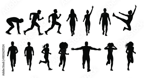 Dynamic silhouettes of runners in motion for fitness marketing campaigns