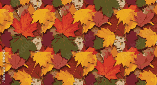 Vibrant Autumn Leaves Seamless Pattern Background with Rich Fall Colors for Seasonal Designs