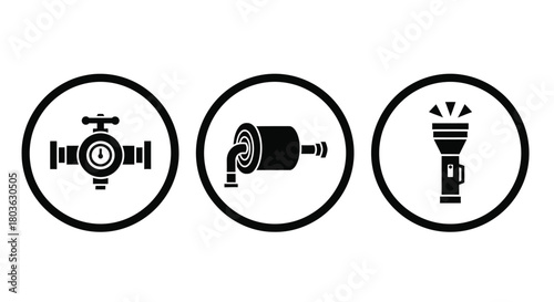 Plumbing tools flashlight icons vector illustration design set