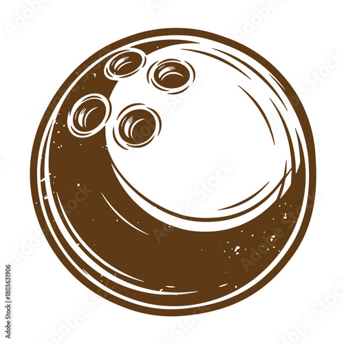 Classic bowling ball sketch vintage art illustration in brown and white isolated design