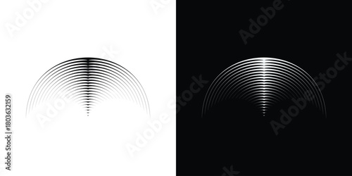 Halftone gradient arc lines design element. Simple yet striking on black and white backdrop for projects