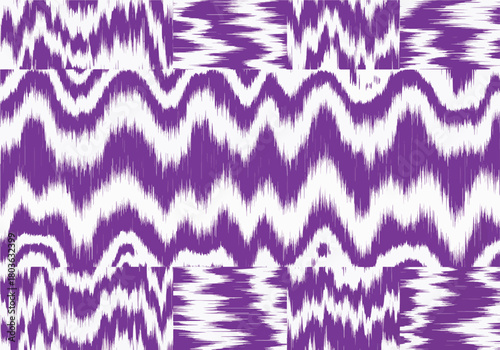 Purple Abstract Geometric Pattern with Ikat-Inspired Zigzag Lines