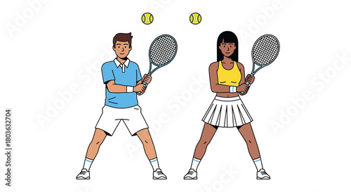 Tennis players with rackets ready to play tennis illustration