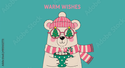 Send warm winter wishes with this adorable Christmas polar bear card