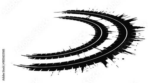 Grunge tire track isolated on black ink blots car tyre prints vehicle wheel trace vector illustration road pattern, tread texture, transportation