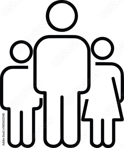 Family Group Line Icon - Parents and Child Vector Symbol