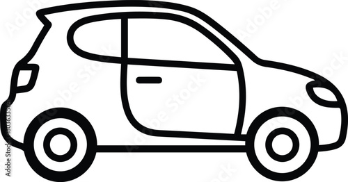 Compact Car Line Icon - Small Hatchback Vehicle Vector Symbol