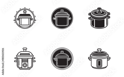 Collection of Cooking Pots and Slow Cookers Vector Icons for Kitchenware Designs and Culinary Illustrations