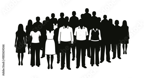 Diverse team crowd silhouette, business growth and success concept