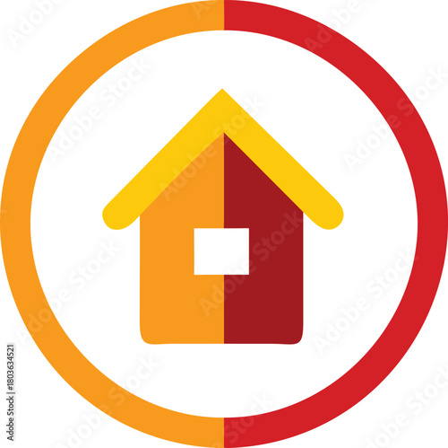 Stylized house icon with a circular border, symbolizing home, real estate, and property ownership concept