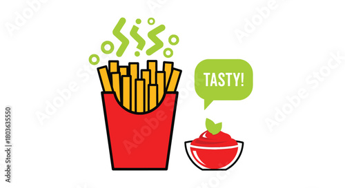 Delicious french fries with ketchup vector food illustration