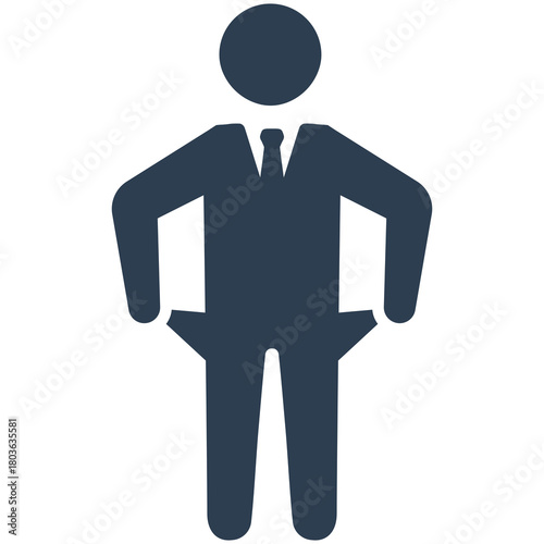 Economic Distress Icon: A symbolic depiction of financial hardship, a minimalist icon representing a person with empty pockets, embodying the concept of financial struggle or lack of resources.