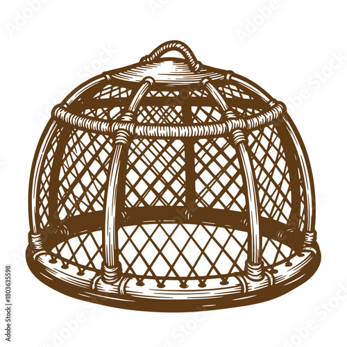 Hand drawn sketch of a rattan wicker dome or birdcage style illustration