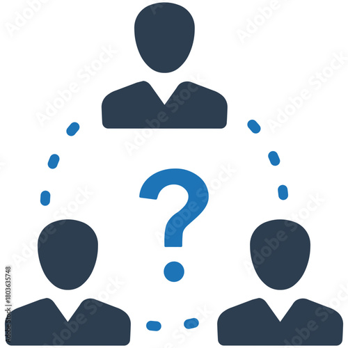 Decision Making Concept: An illustration portrays a concept of group decision-making, where individuals are interconnected through dashed lines, encircling a central question mark.