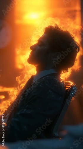 A person sits in a chair, lost in thought as golden light fills the room. The warm glow creates a peaceful atmosphere, inviting introspection and creativity.