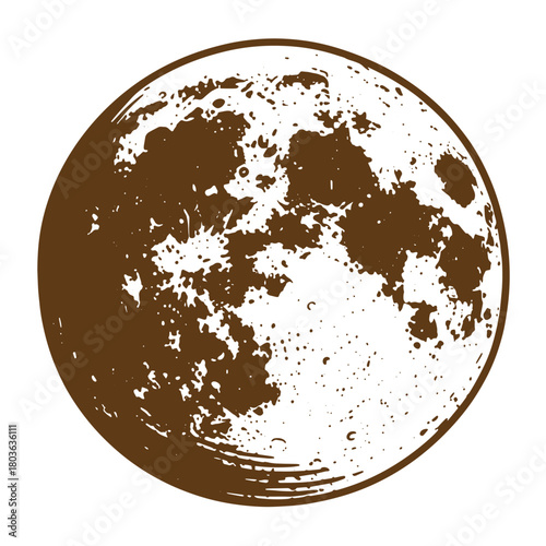 Detailed sketch of the moon featuring craters and surface texture in vintage art style