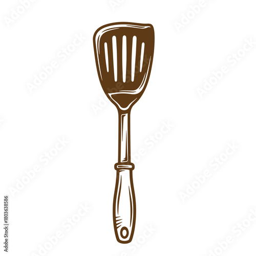 Brown kitchen spatula illustration with vintage sketch style for cooking and food related designs