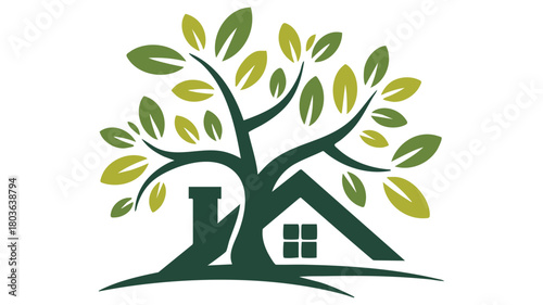 Green house tree home logo design