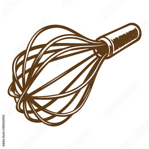 Brown sketch vintage of a wire whisk perfect for culinary and cooking illustrations