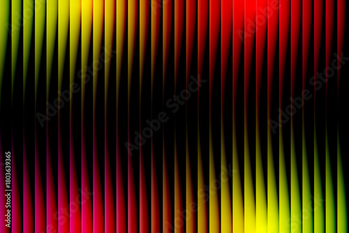 Vibrant vertical stripes of red yellow and green create a dynamic abstract pattern with a dark center