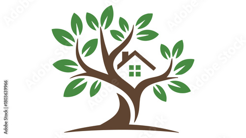 Sustainable home in green tree