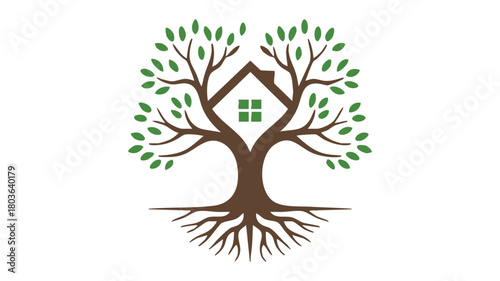 Green eco-friendly house tree logo