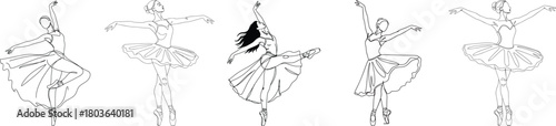 Graceful ballet dancers in elegant, continuous line art performing expressive poses