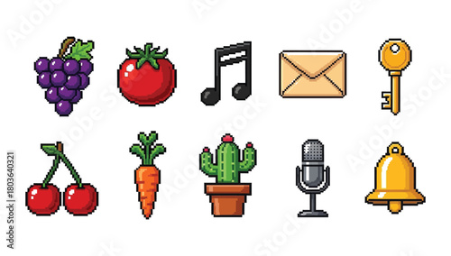 A colorful set of fruit and vegetable vector icons for business, web, and communication design