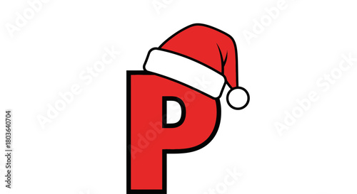 Christmas letter p with santa hat vector illustration graphic design