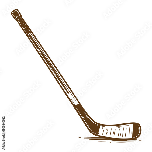 Hand drawn sketch style hockey stick isolated on white background vintage art