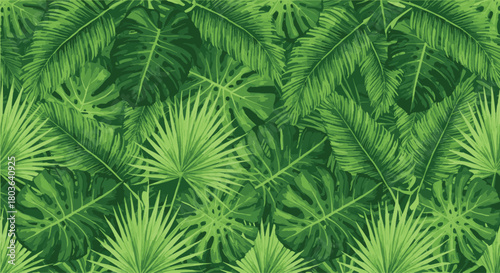 Vibrant Tropical Green Leaves Pattern Background Seamless