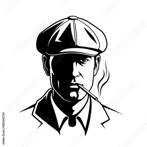 Intense Portrait of a Man with Cigarette in Flat Cap Vintage Gangster Vibe