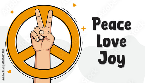 Peace symbol and two finger salute in cartoon hand drawn style