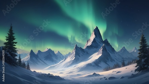 Majestic aurora borealis over icy landscape - Winter Backgrounds 