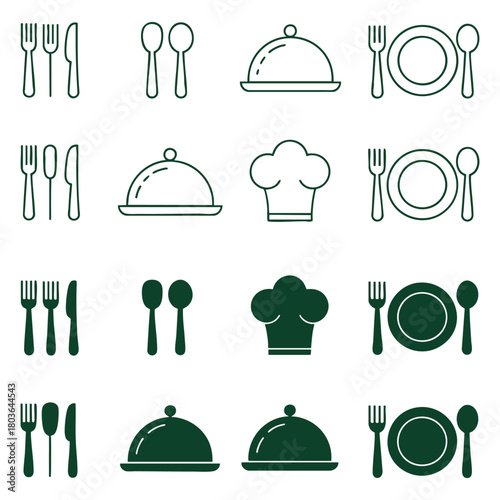 Restaurant kitchen utensils icons