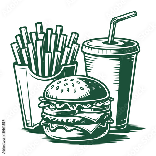 Burger, fries, soda vector art