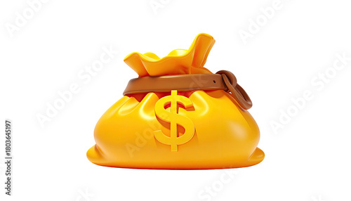 Animated bag of gold with dollar sign, cinched with brown strap