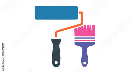 Paint roller and brush icon set
