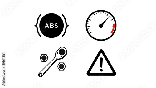 Vector illustration of car dashboard warning lights and symbols isolated on transparent background 