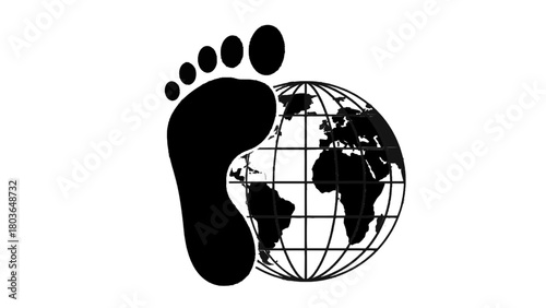 Vector illustration of footprint on the globe icon isolated on transparent background