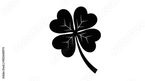 Vector illustration of black four leaf clover symbol isolated on transparent background 