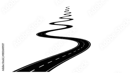 Vector illustration of black and white illustration of a winding road stretching into the distance, isolated on transparent background 