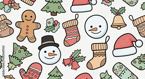 Festive cartoon illustrations of various pets and related objects, decorated for Christmas.