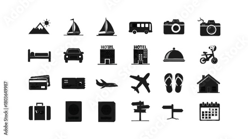 Vector illustration of collection of travel and tourism icons, isolated on transparent background 