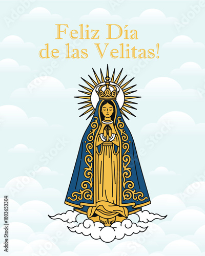 Virgen de la Candelaria Illustration – Holy Mother Artwork, Peruvian Devotion and Cultural Festival Vector