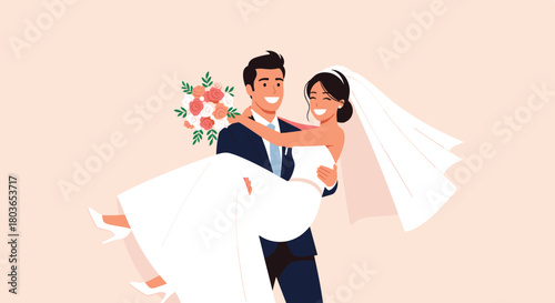 Happy couple celebrating their wedding day with joy and love.