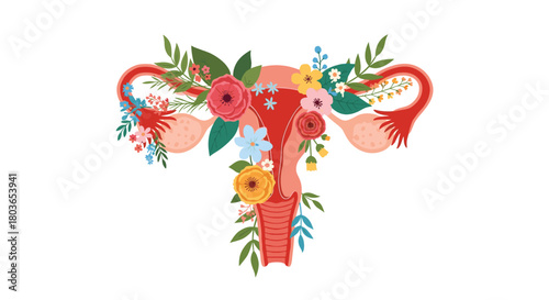 Floral Uterus Illustration: A Colorful and Artistic Representation.
