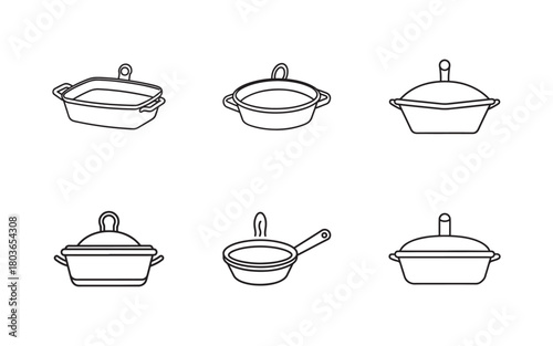 Cooking pots and pans seamless pattern line art illustration for kitchenware culinary theme and modern minimalist backgrounds designs and cooking blogs