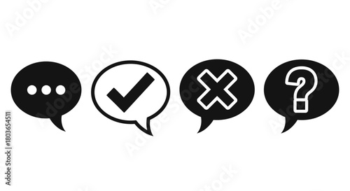 Check marks cross question mark speech bubbles feedback communication